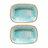 Aqua 5.5" x 4" x h:1.25" 7 oz. Rectangular Blue Vitrified Deep Plate (Set of 2)