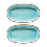 Aqua 6" x 3.5" x h:0.75" Oval Blue Vitrified Platter (Set of 2)