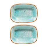Bonna China Sea Blue 6.5" x 4.5" x h:1.5" 12 oz. Rectangular Blue Porcelain Deep Plate (Set of 2)