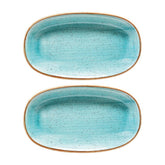 Bonna China Sea Blue 9.5" x 5.5" x h:1.25" Oval Blue Porcelain Platter (Set of 2)