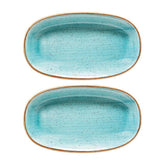 Aqua 9.5" x 5.5" x h:1.25" Oval Blue Vitrified Platter (Set of 2)