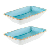 Aqua 6" x 3.75" x h:1.25" 6 oz. Rectangular Blue Vitrified Deep Plate (Set of 2)