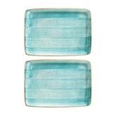 Aqua 9" x 6" Rectangular Blue Vitrified Plate (Set of 2)