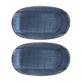 Dusk 6" x 3.5" x h:0.75" Oval Blue Vitrified Platter (Set of 2)