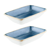 Dusk 6" x 3.75" x h:1.25" 6 oz. Rectangular Blue Vitrified Deep Plate (Set of 2)
