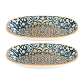 Alhambra 6" x 3.5" x h:0.75" Oval Decorated Vitrified Platter (Set of 2)