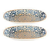 Alhambra 9.5" x 5.5" x h:1.25" Oval Decorated Vitrified Platter (Set of 2)