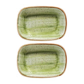 Bonna China Natura 6.5" x 4.5" x h:1.5" 12 oz. Rectangular Green Porcelain Deep Plate (Set of 2)