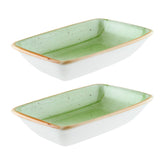 Bonna China Natura 6" x 3.75" x h:1.25" 6 oz. Rectangular Green Porcelain Deep Plate (Set of 2)