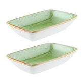 Therapy 6" x 3.75" x h:1.25" 6 oz. Rectangular Green Vitrified Deep Plate (Set of 2)