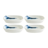 Blue Wave 4" x 2.5" x h:0.75" Oval Decorated Vitrified Platter (Set of 4)