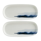 Bonna China Blue Wave 8.5" x 4" x h:0.75" Oval Decorated Porcelain Platter (Set of 2)