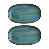 Madera 6" x 3.5" x h:0.75" Oval Decorated Vitrified Platter (Set of 2)