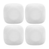 Porcelain Mimoza 10" x 10" Square White Porcelain Plate (Set of 4)