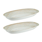 Patera 6" x 3.5" x h:0.75" Oval Decorated Vitrified Platter (Set of 2)