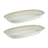 Patera 7.5" x 4.25" x h:1" Oval Decorated Vitrified Platter (Set of 2)