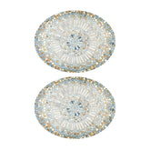 Luca Mosaic Matte 9.75" x 7.5" x h:1" Oval Decorated Vitrified Platter (Set of 2)