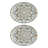Tenango 12.25" x 9.5" x h:1" Oval Decorated Vitrified Platter (Set of 2)