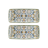 Tenango 13.5" x 6" x h:0.75" Rectangular Decorated Vitrified Platter (Set of 2)