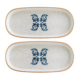 Viento 8.5" x 4" x h:0.75" Oval Decorated Vitrified Platter (Set of 2)