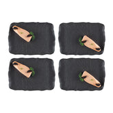 Bonna China Noir 10.25" x 6.5" Rectangular Black Porcelain Plate (Set of 4)