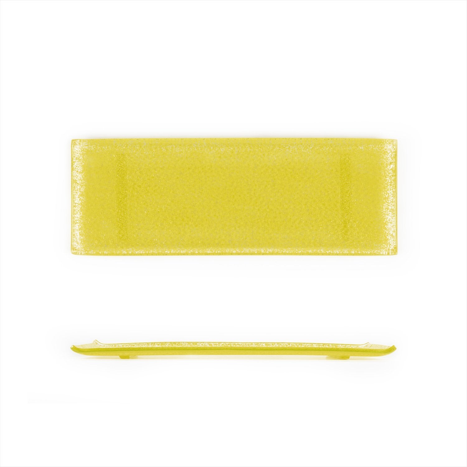 Turgla Fusion Glass 13.75" x 5" x h:0.5" Rectangular Yellow Glass Platter (Set of 2)