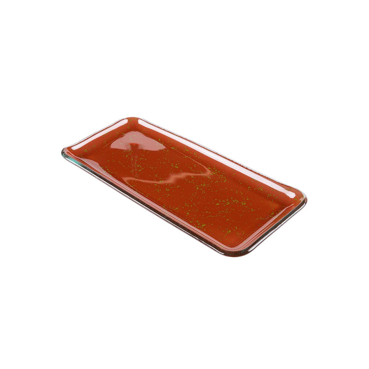 Turgla Fusion Glass 12.25" x 6" x h:1" Rectangular Paprika Glass Platter (1 each)