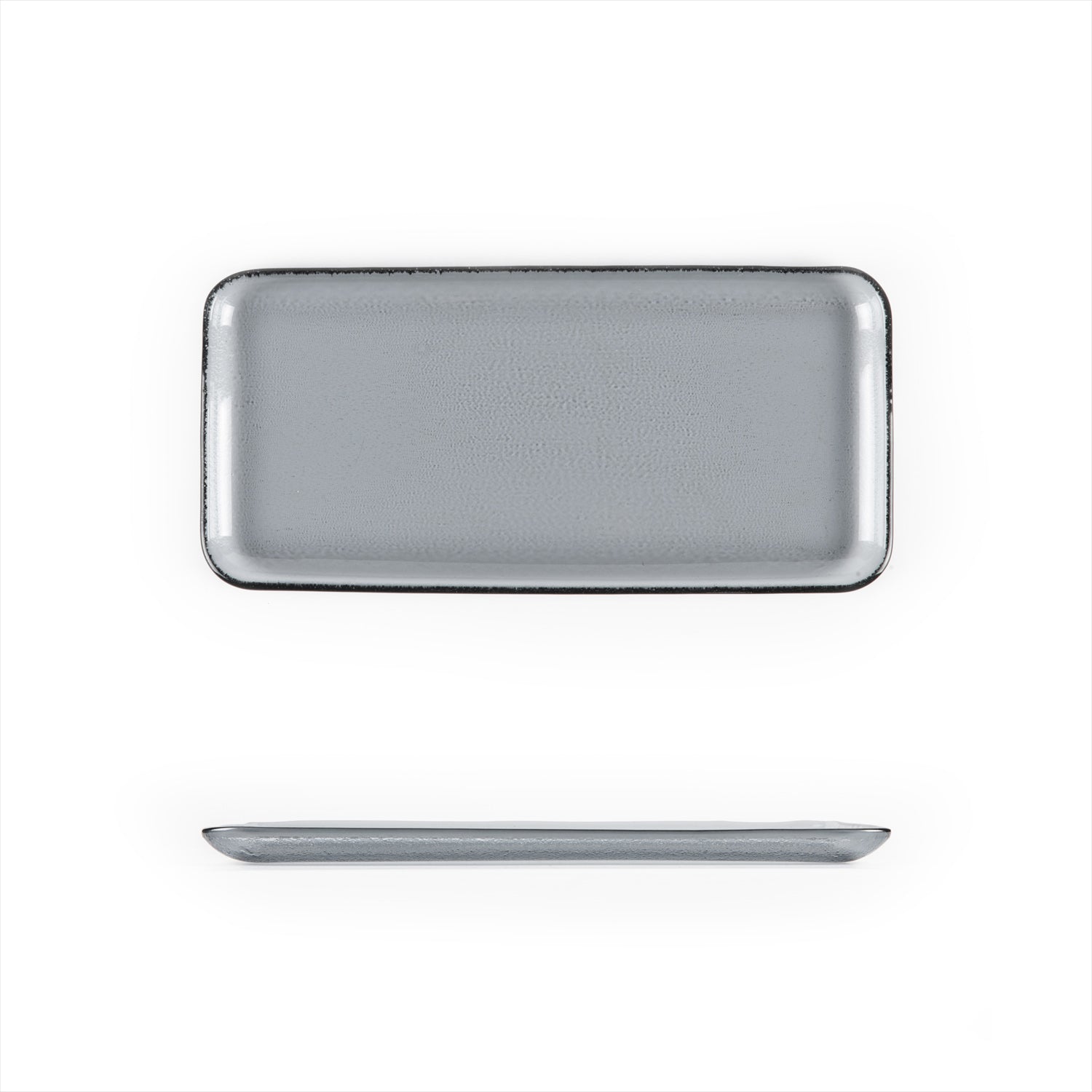 Turgla Fusion Glass 12.25" x 6" x h:1" Rectangular Charcoal Glass Platter (1 each)