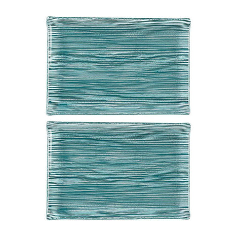 Glass Dinnerware 8.5" x 5.75" Rectangular Blue Glass Plate (Set of 2)