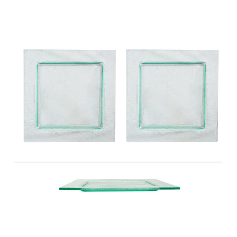 Turgla Fusion Glass 8.75" x 8.75" Square Clear Glass Plate (Set of 2)