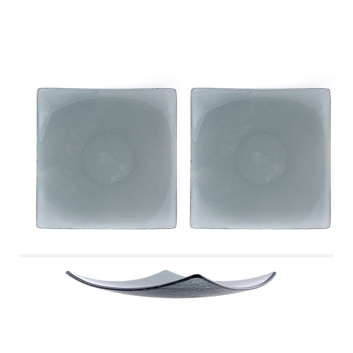 Turgla Fusion Glass 7.75" x 7.75" Square Charcoal Glass Plate (Set of 2)