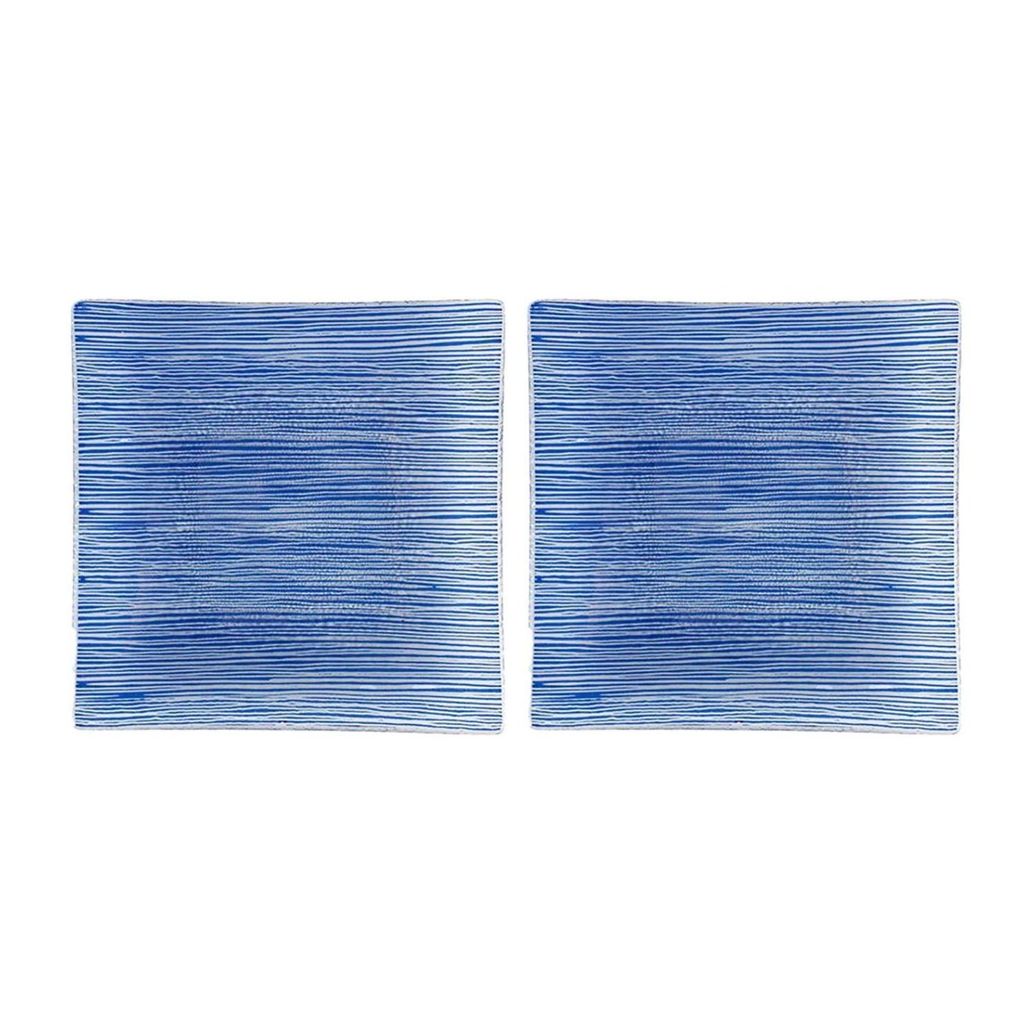 Glass Dinnerware 7.75" x 7.75" Square Blue Glass Plate (Set of 2)