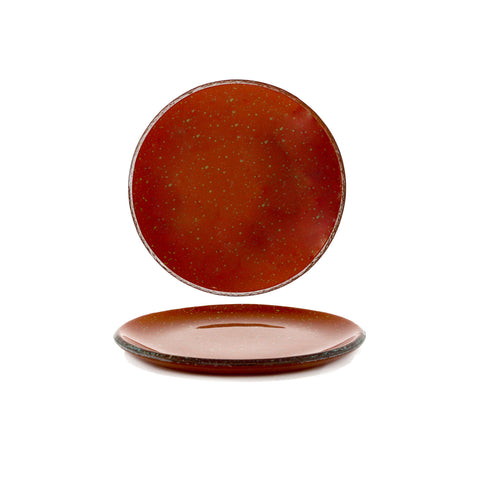 Turgla Fusion Glass dia.6.25" Round Paprika Glass Plate (Set of 4)