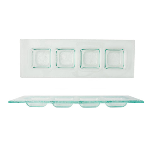 Turgla Fusion Glass 11.75" x 4" Rectangular Clear Glass Sectional Plate (Set of 2)