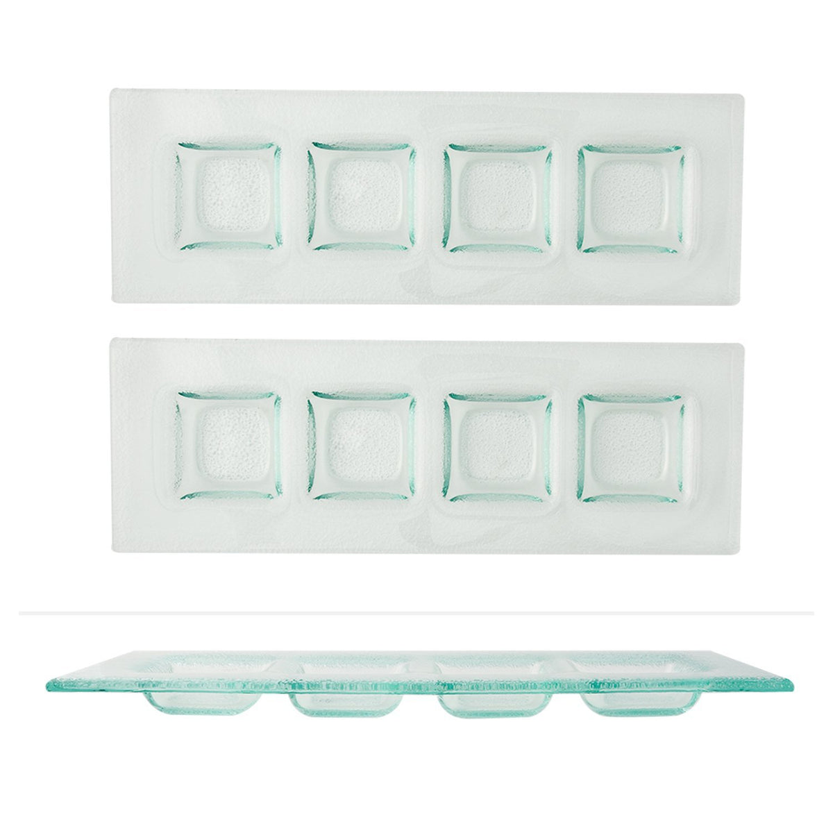 Turgla Fusion Glass 11.75" x 4" Rectangular Clear Glass Sectional Plate (Set of 2)
