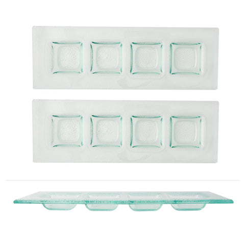 Turgla Fusion Glass 11.75" x 4" Rectangular Clear Glass Sectional Plate (Set of 2)
