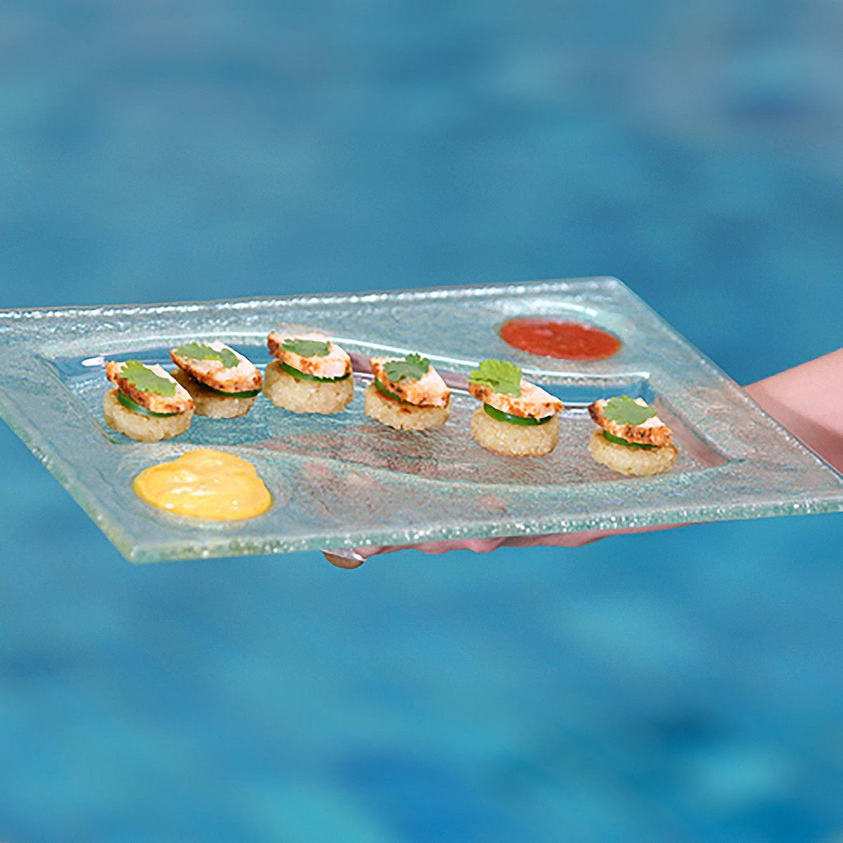 Turgla Fusion Glass 12.25" x 8.75" Rectangular Clear Glass Sectional Plate (1 each)