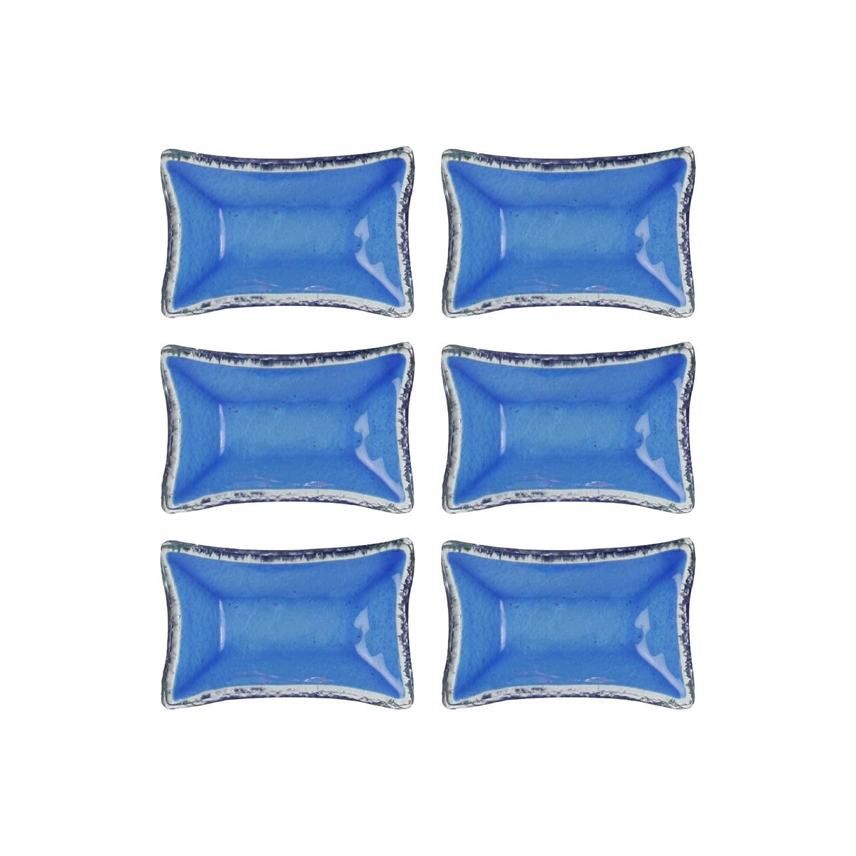 Turgla Fusion Glass 4.25" x 2.5" x h:0.5" 1 oz. Rectangular Blue Glass Ramekin (Set of 6)