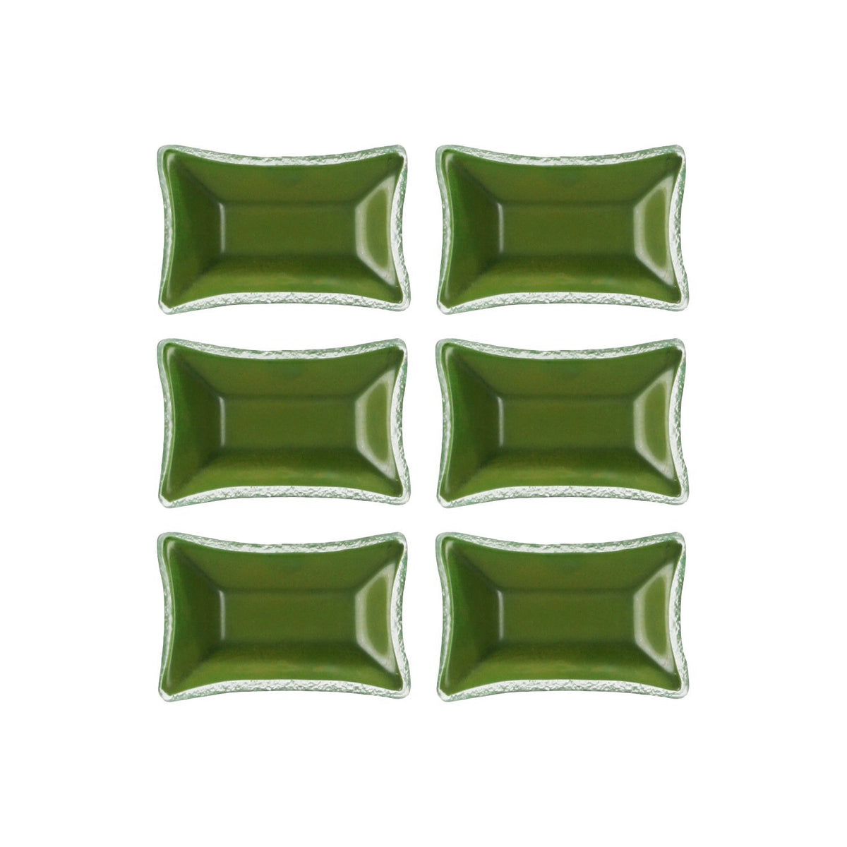 Turgla Fusion Glass 4.25" x 2.5" x h:0.5" 1 oz. Rectangular Green Glass Ramekin (Set of 6)