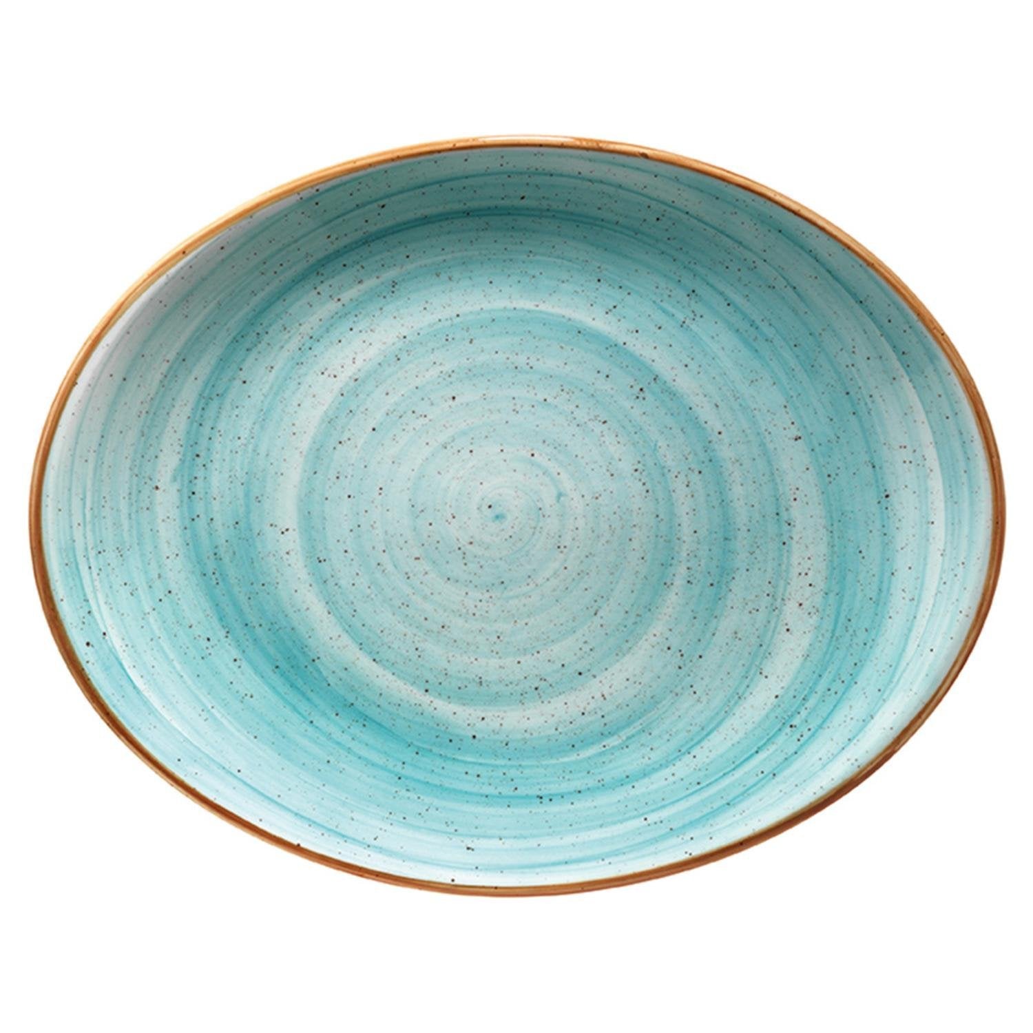 Aqua 14.25" x 11" x h:1.25" Oval Blue Vitrified Platter