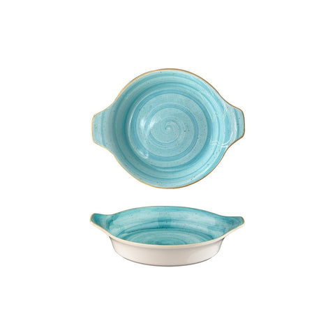 Aqua dia.9.75" h:1.75" 25 oz. Round Blue Vitrified Oven Dish