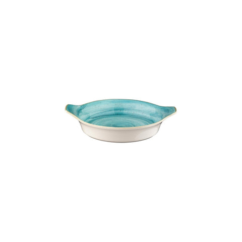 Aqua dia.9.75" h:1.75" 25 oz. Round Blue Vitrified Oven Dish
