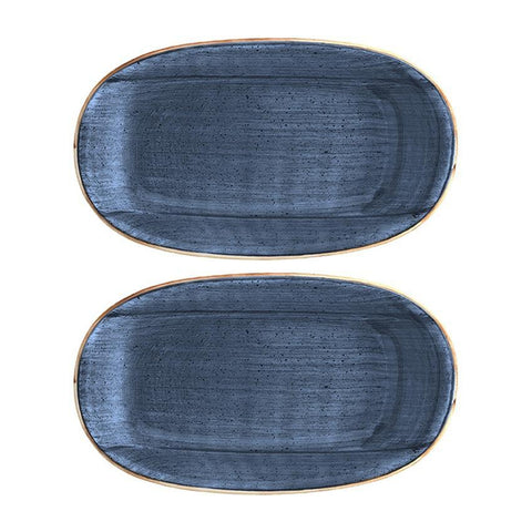 Bonna China Night Blue 6" x 3.5" x h:0.75" Oval Blue Porcelain Platter (Set of 2)