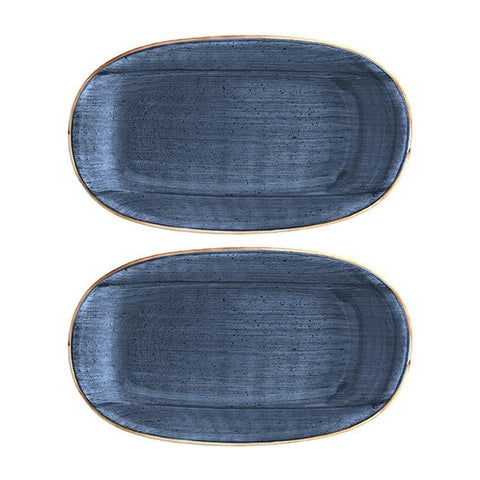Bonna China Night Blue 7.5" x 4.25" x h:1" Oval Blue Porcelain Platter (Set of 2)