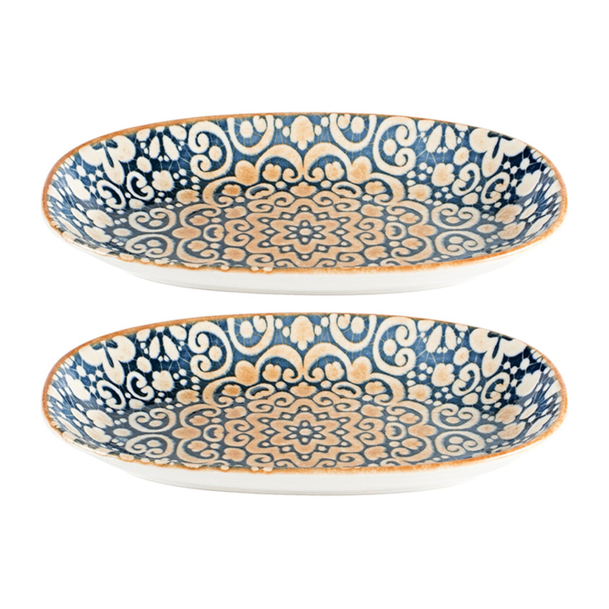 Bonna China Española 9.5" x 5.5" x h:1.25" Oval Decorated Porcelain Platter (Set of 2)