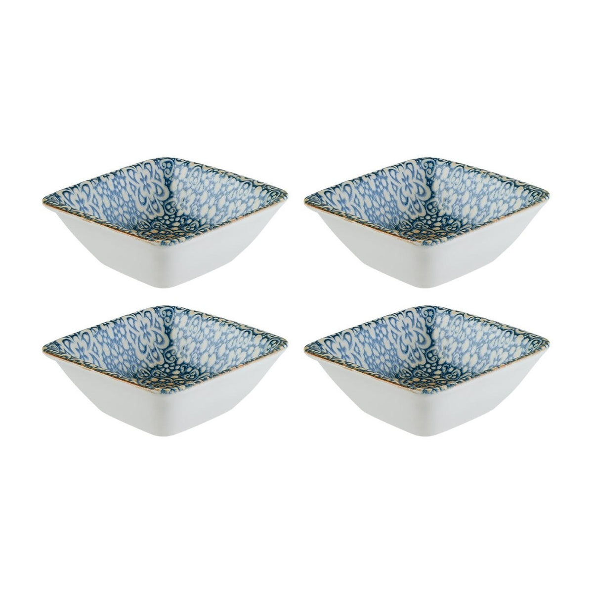 Bonna China Española 3.5" x 3.5" x h:1.25" 1 oz. Square Decorated Porcelain Ramekin (Set of 4)