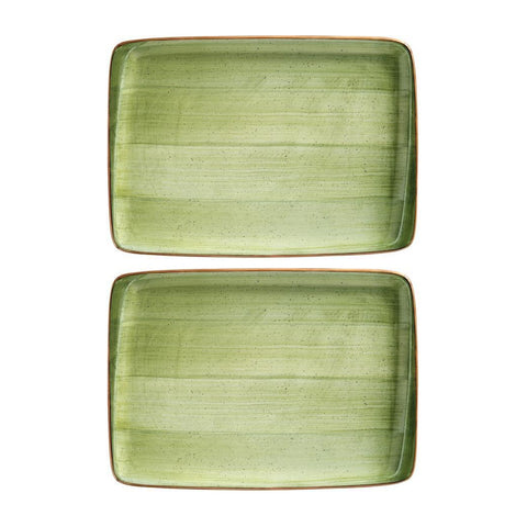 Bonna China Natura 9" x 6"  Rectangular Green Porcelain Plate (Set of 2)