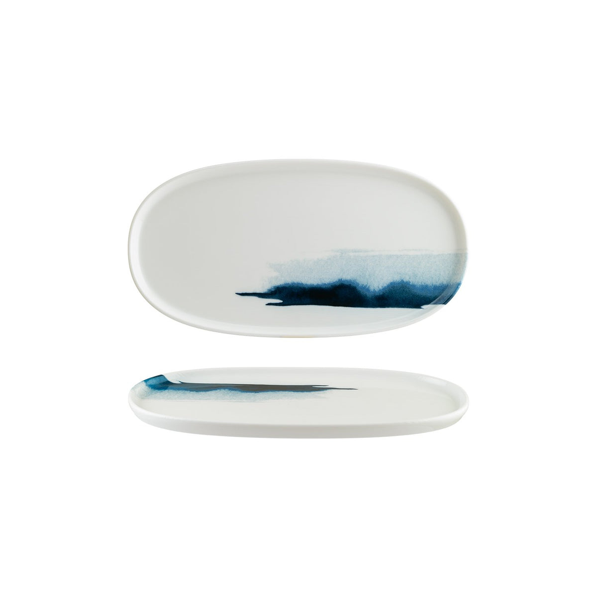 Bonna China Blue Wave 12" x 6.25" x h:0.75" Oval Decorated Porcelain Platter