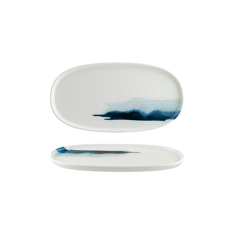Bonna China Blue Wave 12" x 6.25" x h:0.75" Oval Decorated Porcelain Platter