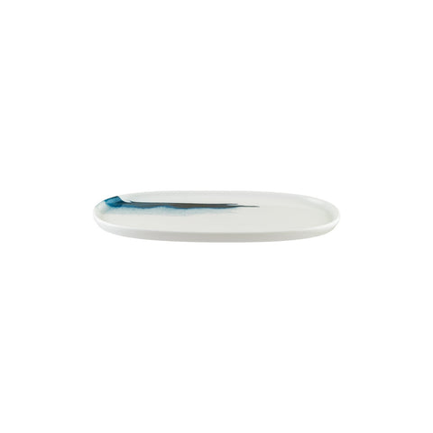 Bonna China Blue Wave 12" x 6.25" x h:0.75" Oval Decorated Porcelain Platter
